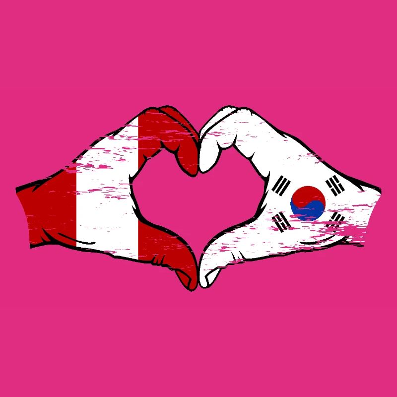 Pérou Corée du Sud Drapeau Mains Coeur Forme Utilisé