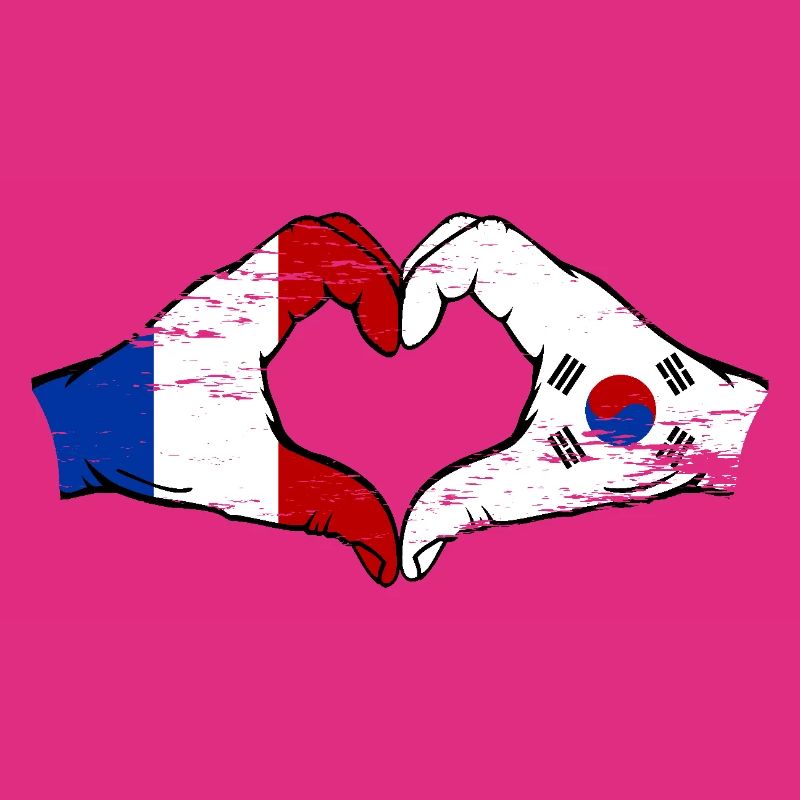 France Corée du Sud Drapeau Mains Coeur Forme Utilisé