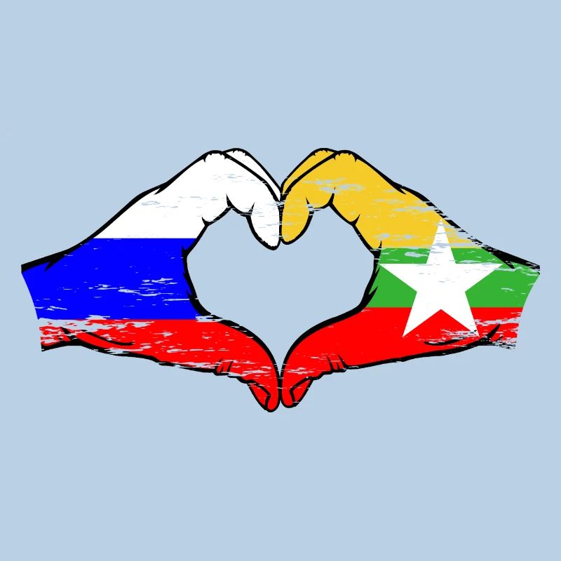Russie Myanmar drapeau mains forme de coeur utilisé