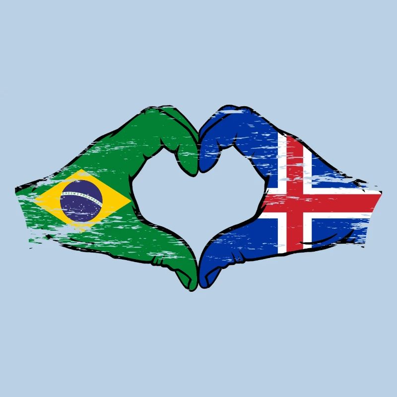 Brésil Islande Drapeau Mains Coeur Forme Utilisé