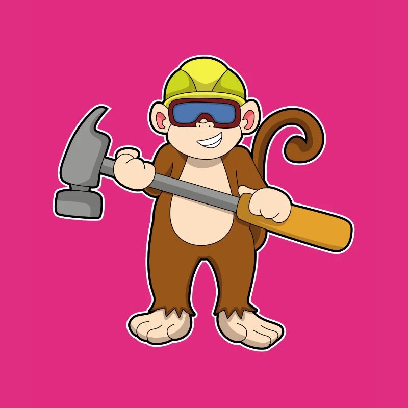 Affe als Handwerker mit Hammer