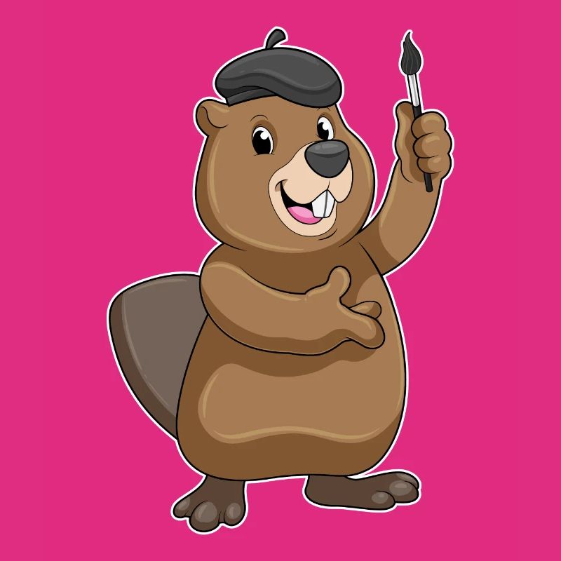 Beaver as a painter with a brush