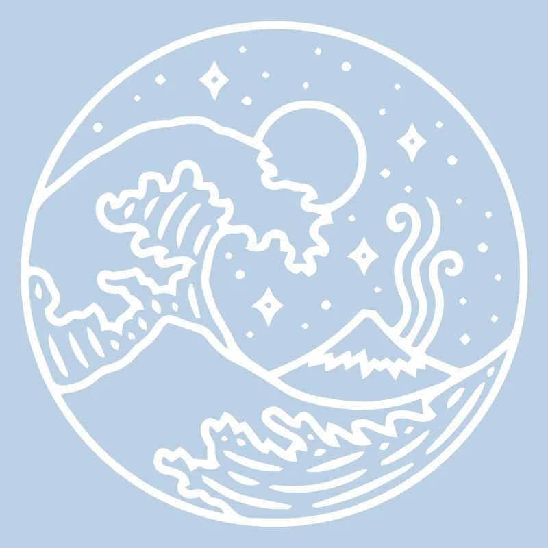Wave with mountain at night. Gift idea white