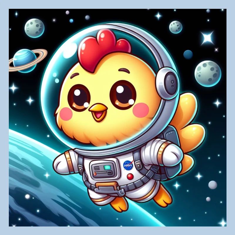 Poussin de l’espace avec costume d’astronaute dans l’espace