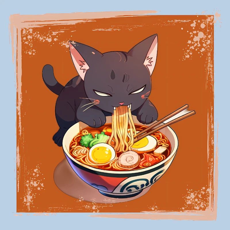 Cat eats ramen