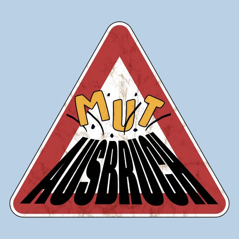 Caution rusty shield courage erupting volcano