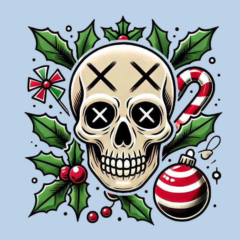 Festive Skull with Christmas Elements