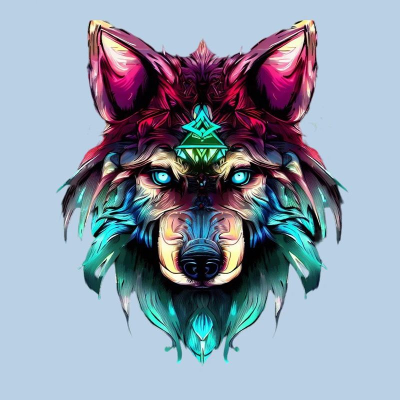 Mystic Wolf Synthwave Wolf Head