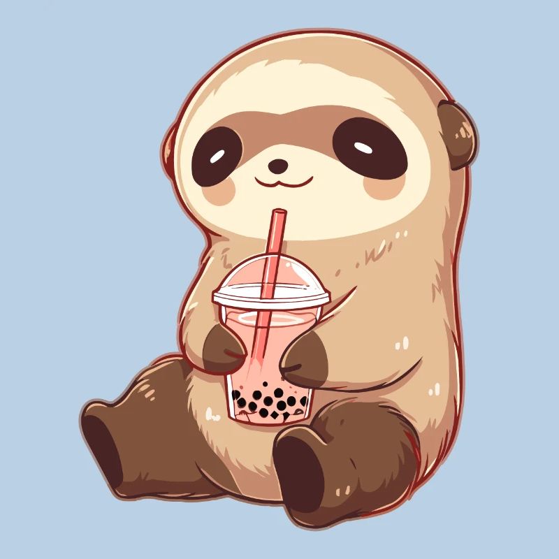 Kawaii Sloth Drinks Boba Bubble Tea Chibi