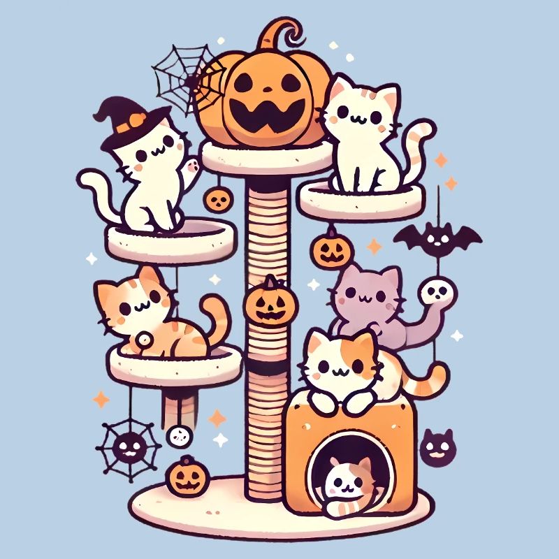 Halloween Cat Tree with Cute Kittens