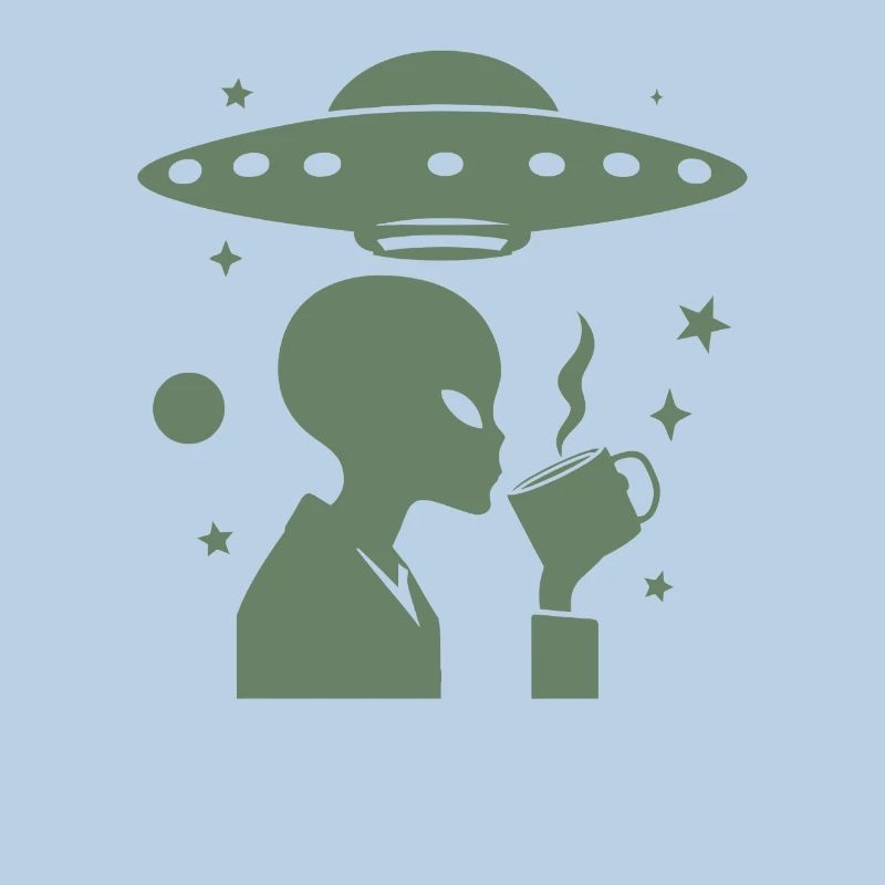 Alien-Silhouette mit Kaffee & UFO