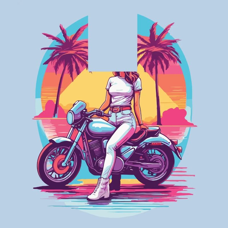 Retro Synthwave Biker Motorrad Design
