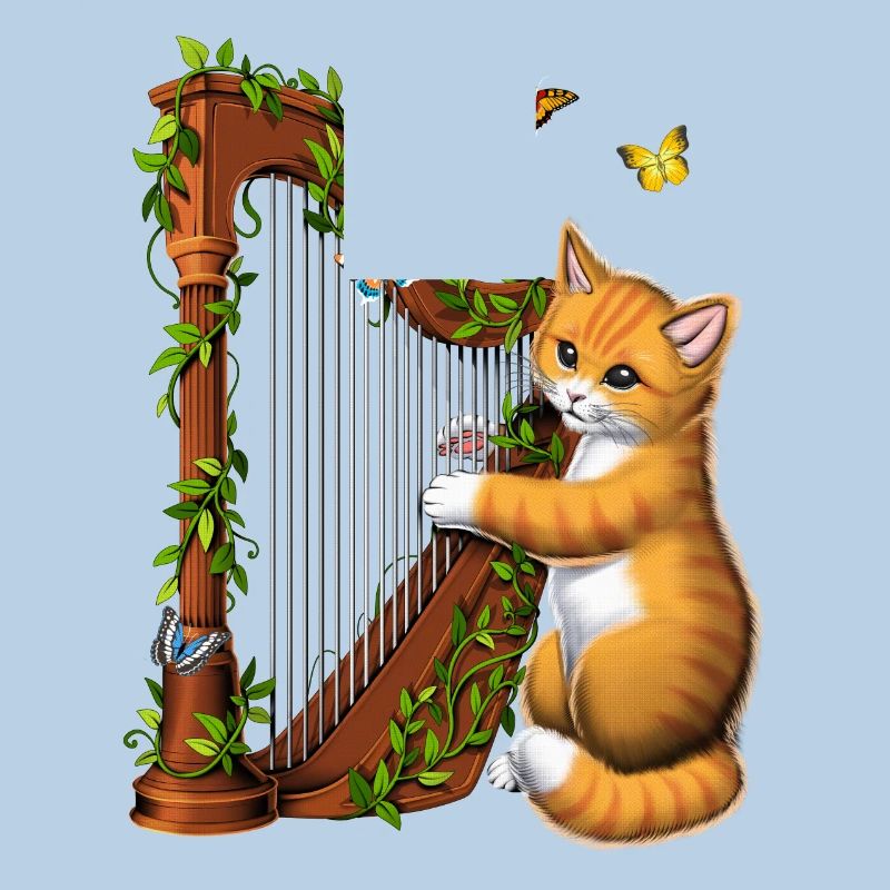 Cat Playing Harp