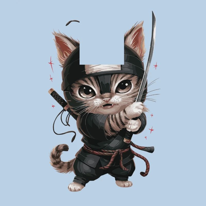 Chat ninja avec une épée en action - Mignon