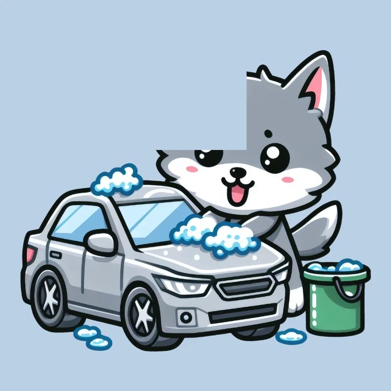 Süßer Wolf wäscht Auto