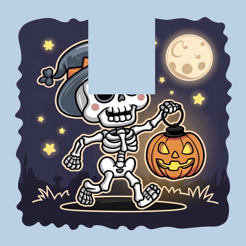 Cute Skeleton with Pumpkin Lantern Halloween