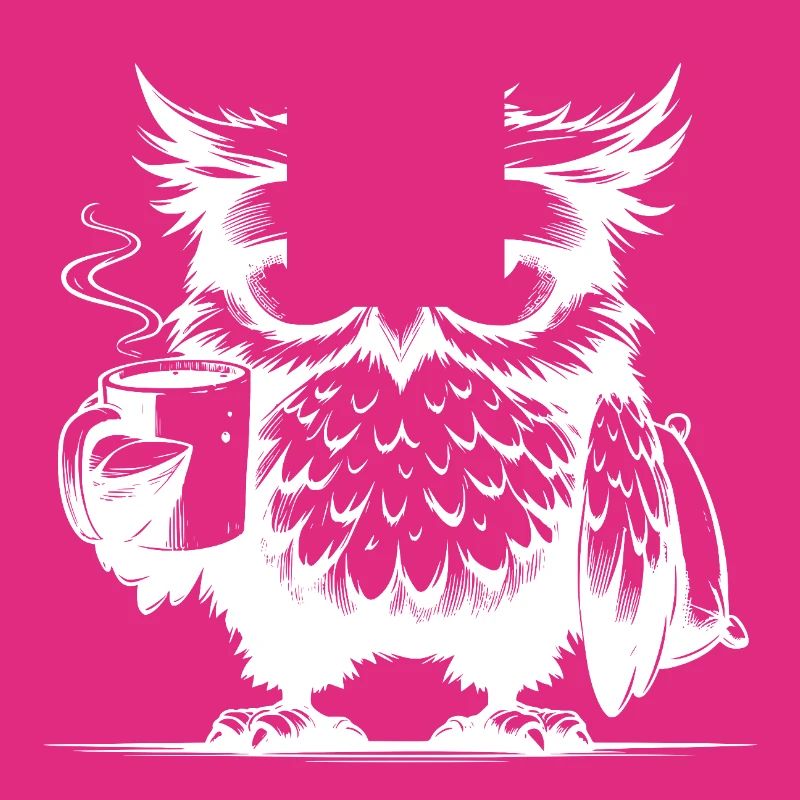 Lustige müde Comic Eule mit Kaffee Defizit