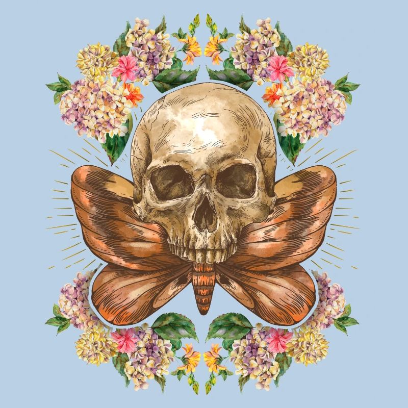 Skull Skull Skull with Moth Hydrangeas