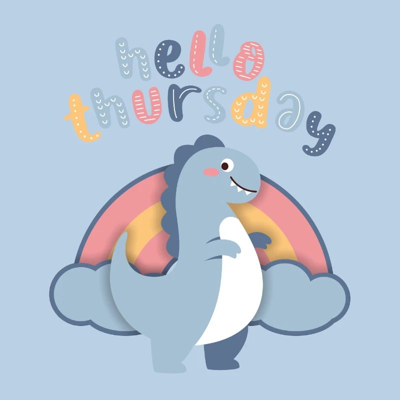 Kawaii Dinosaurier. Regenbogen, Hello-Thursday