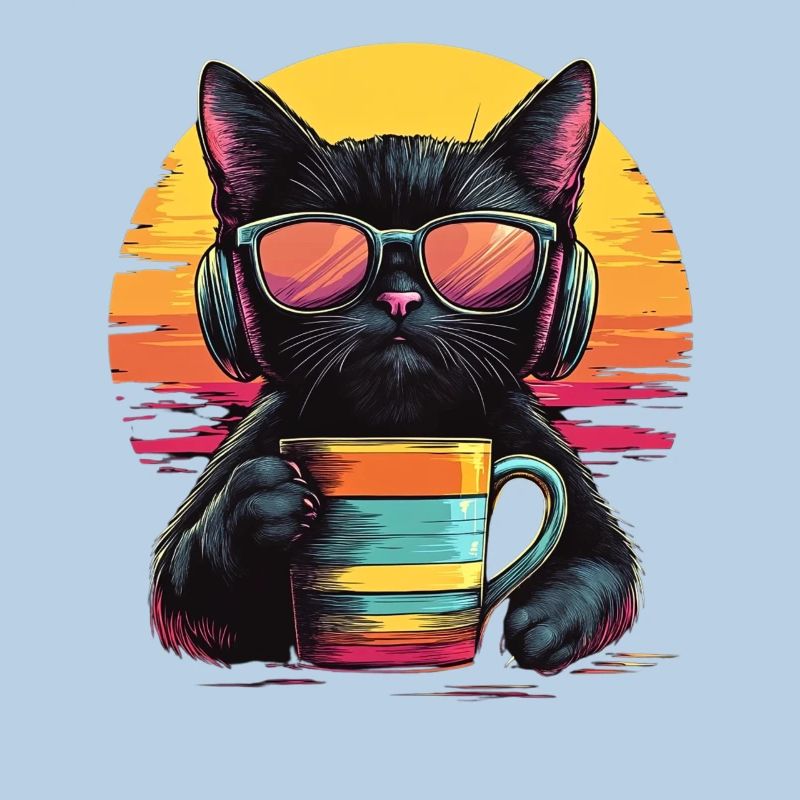 80s Style: Chill Cat with Coffee