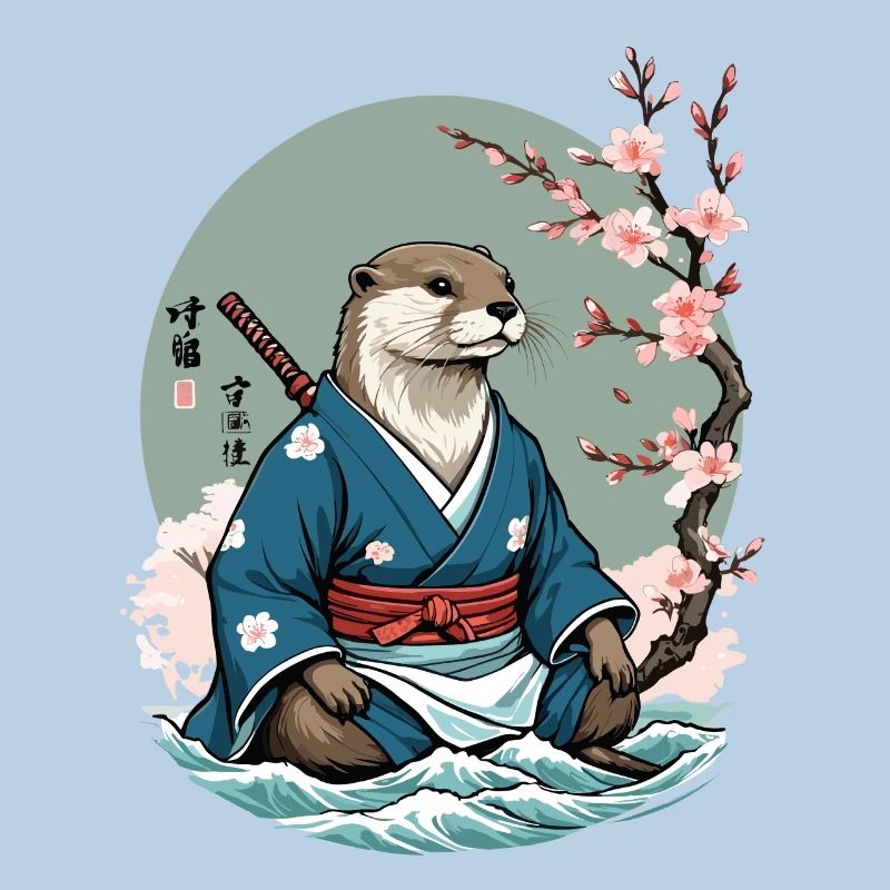 Ästhetischer Otter Samurai Vintage Ukiyo-E Design