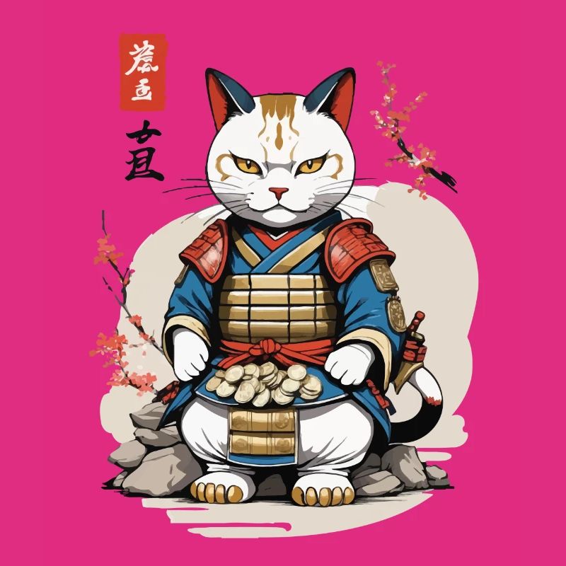 Samurai Katze im Asiatischen Ukiyo-E Stil