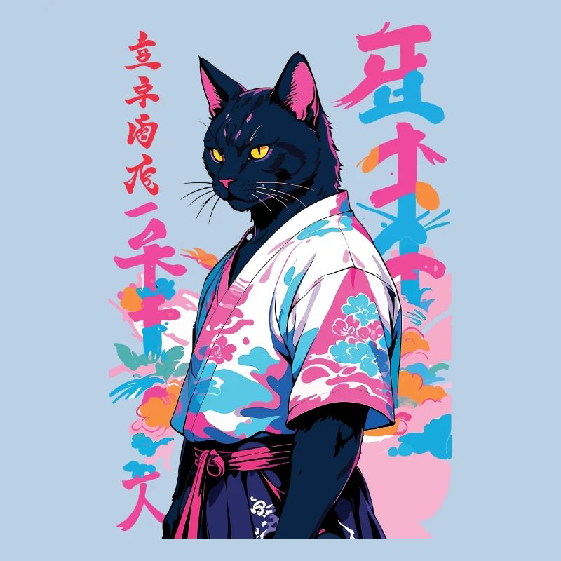 Samurai Cat Vaporwave Aesthetic Samurai Art