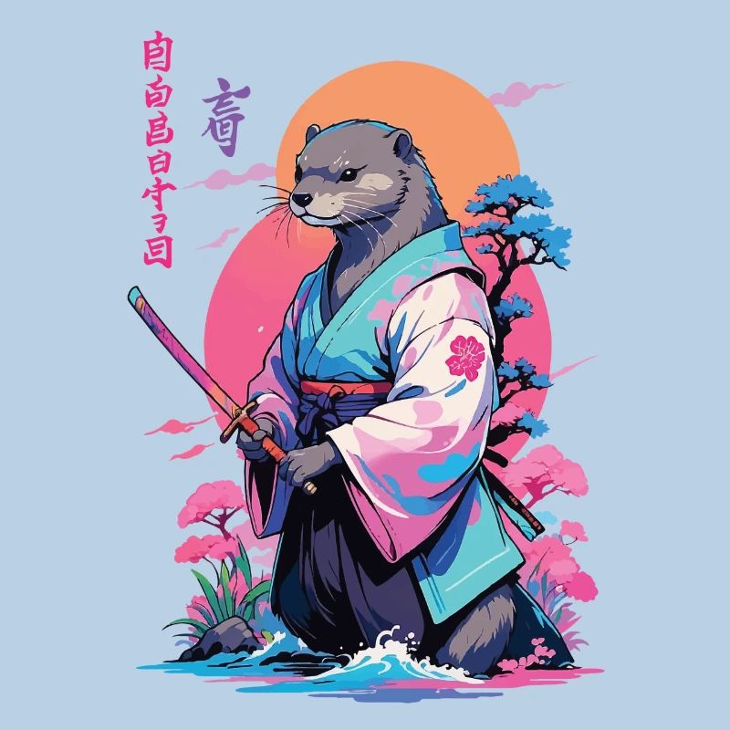 Samurai Otter Aesthetic Vaporwave Style