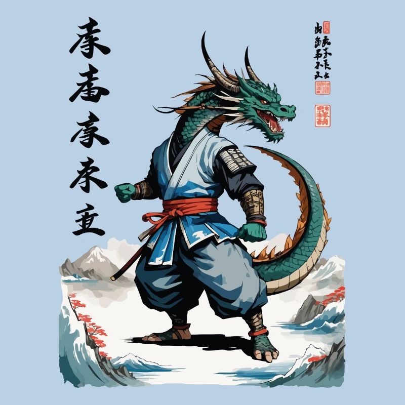 Drachen Samurai Vintage Ukiyo-e Stil Japan Kunst
