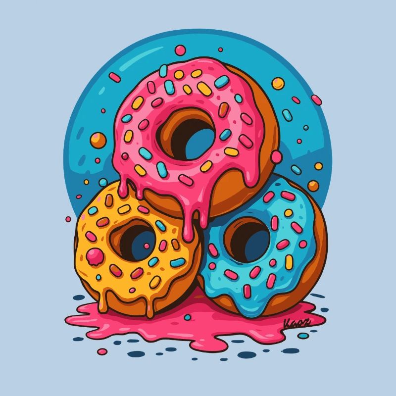 Three colorful donuts with icing and sprinkles