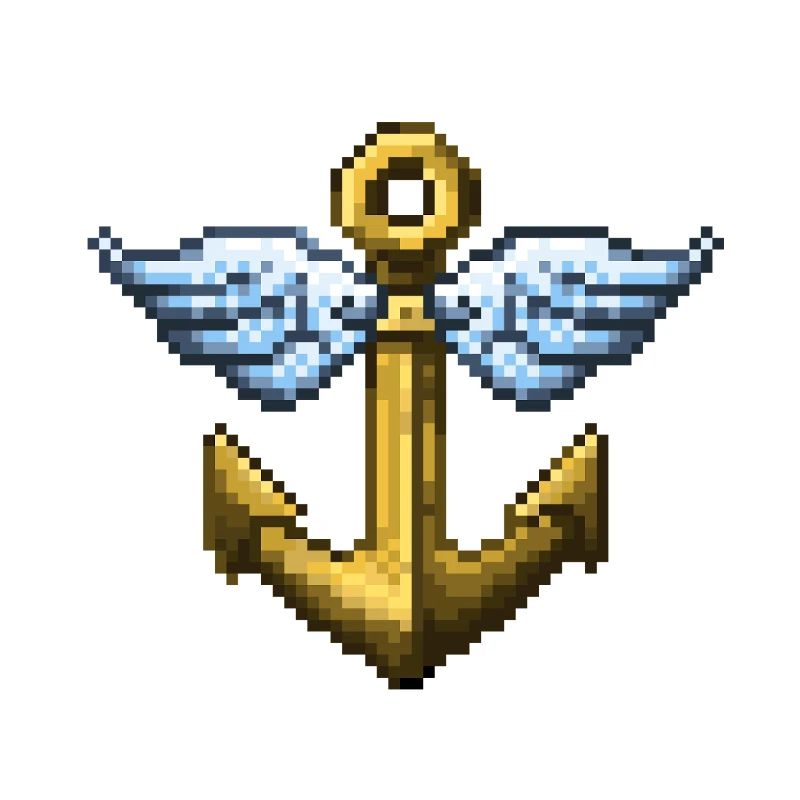 Retro Pixel Art Winged Anchor