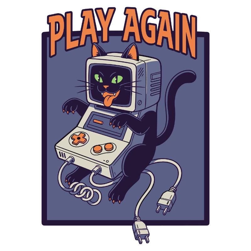 Play Again: Retro Cat with Game Console