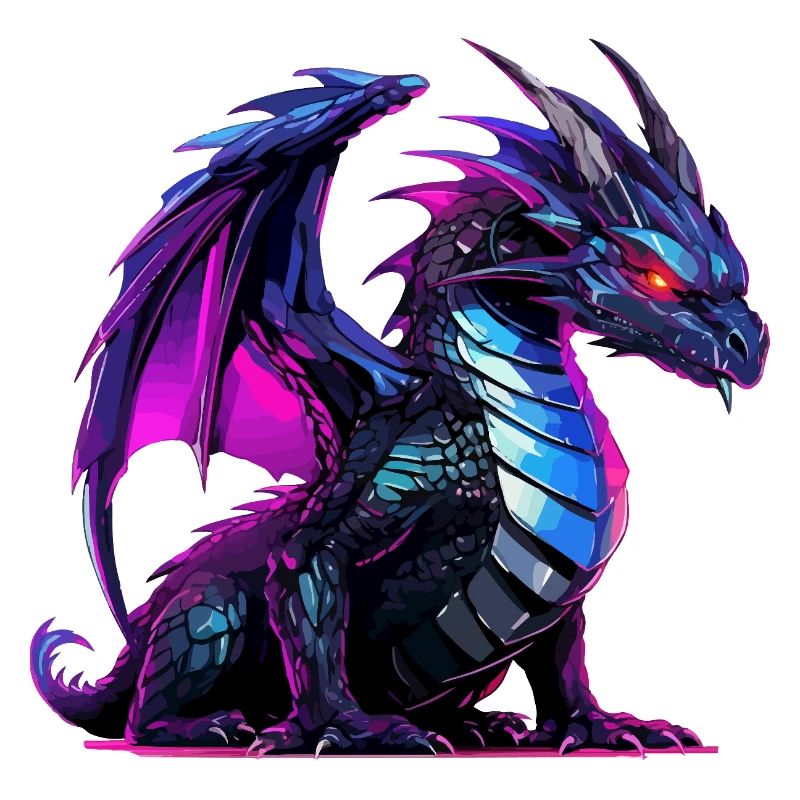 Neon dragon illustration on black