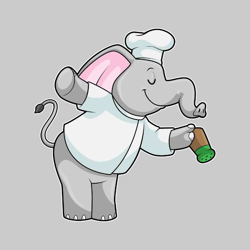 Elephant as a cook with salt shaker