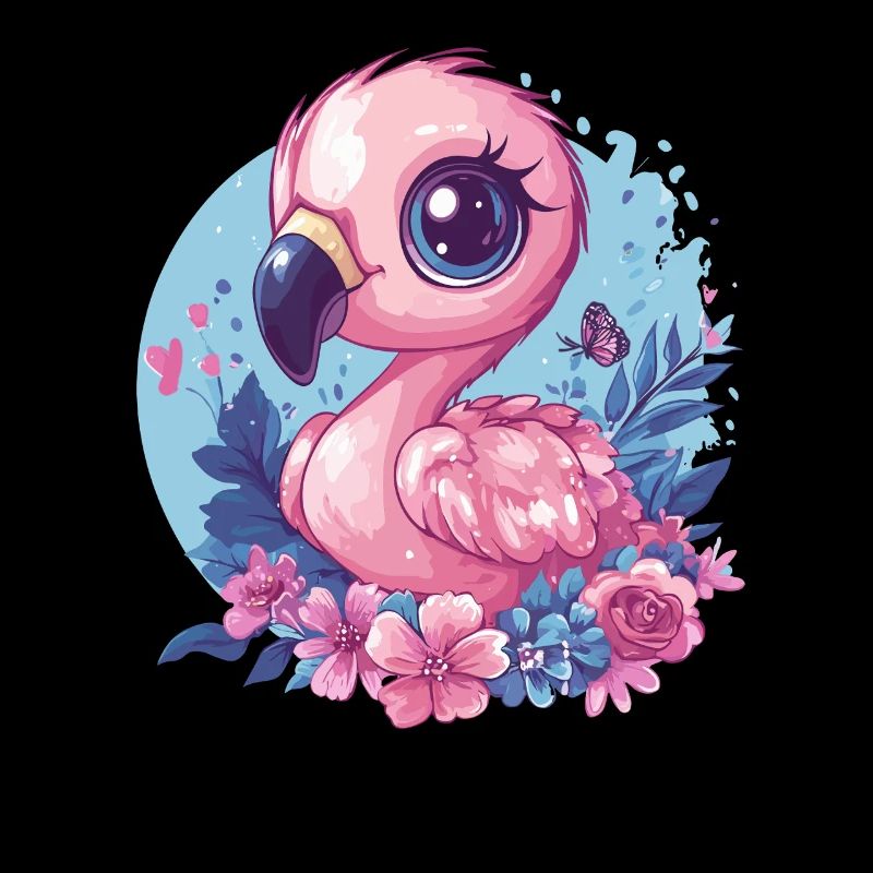 Flamant rose à décor floral