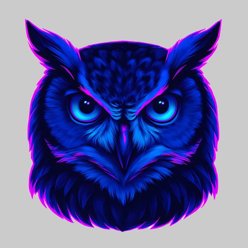 Neonblaue Eule mit intensivem Blick