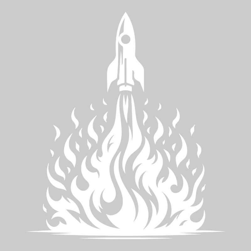 Rocket taking off in fire, flames, sea