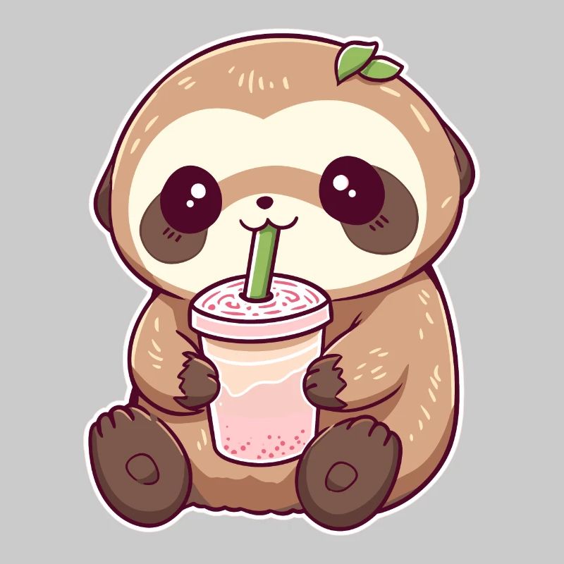 Kawaii Sloth Drinks Boba Bubble Tea Chibi