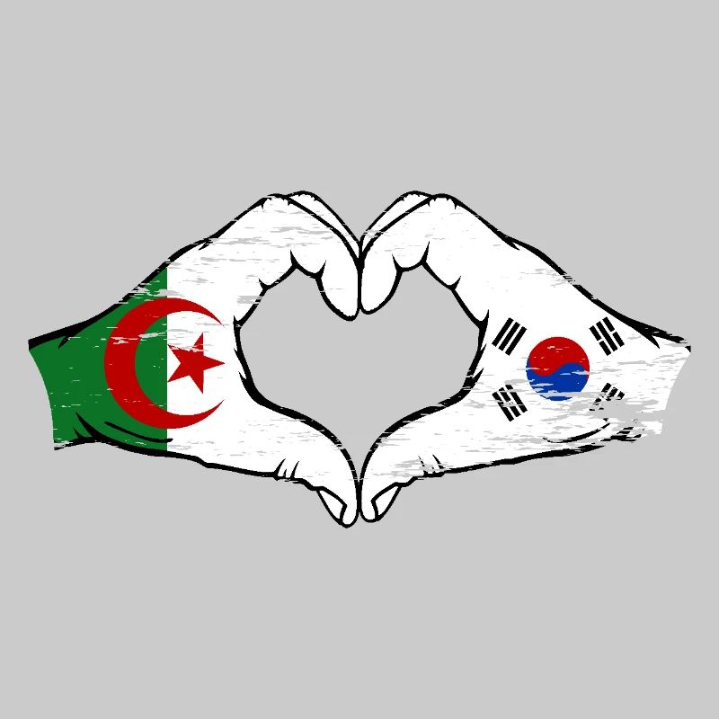 Algérie Corée du Sud Drapeau Mains Coeur Forme Utilisé