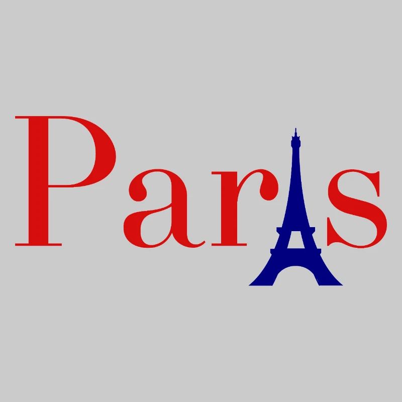 Roter Text in Paris mit blauem Eiffelturm
