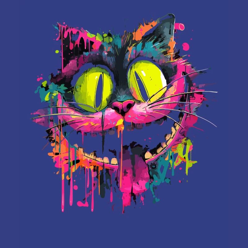 Bunte Psychedelische Grinsekatze Street Art Style