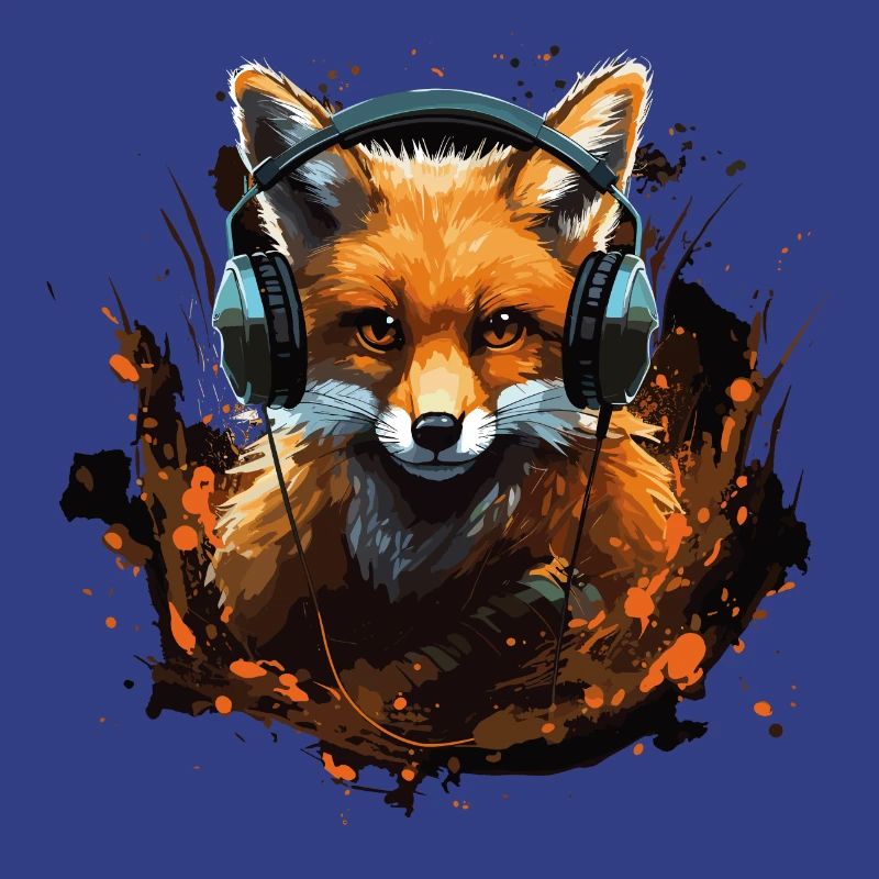 Fuchs mit Kopfhörer Splatterkunst