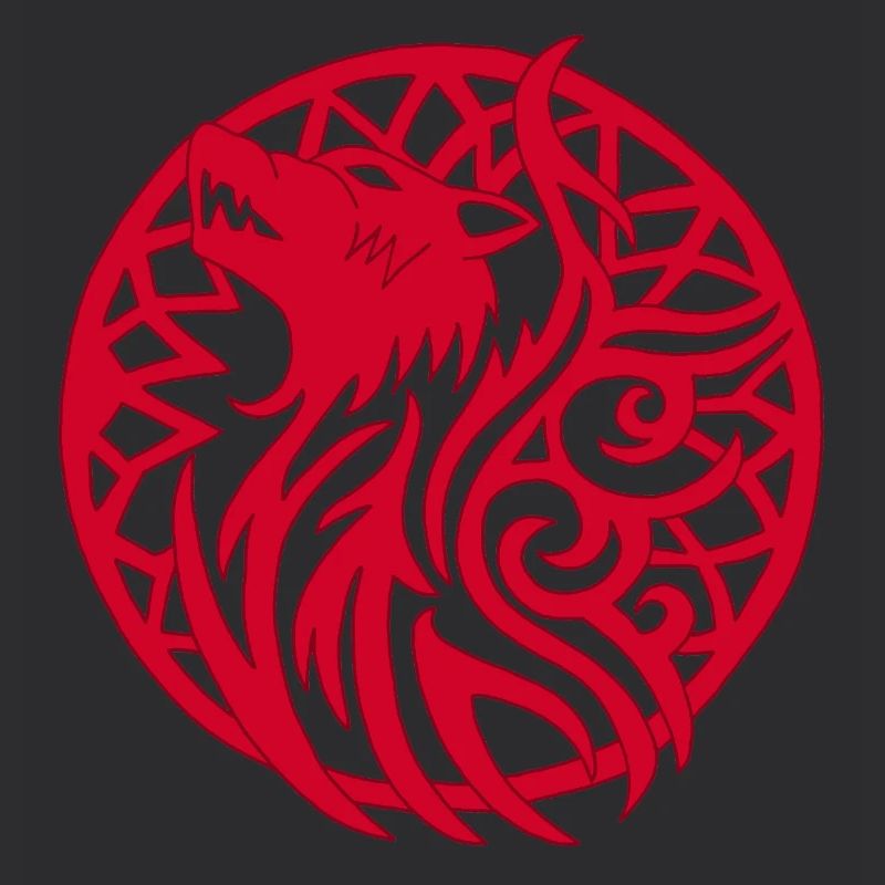 Roter Wikingerwolf und Talisman des Glücks