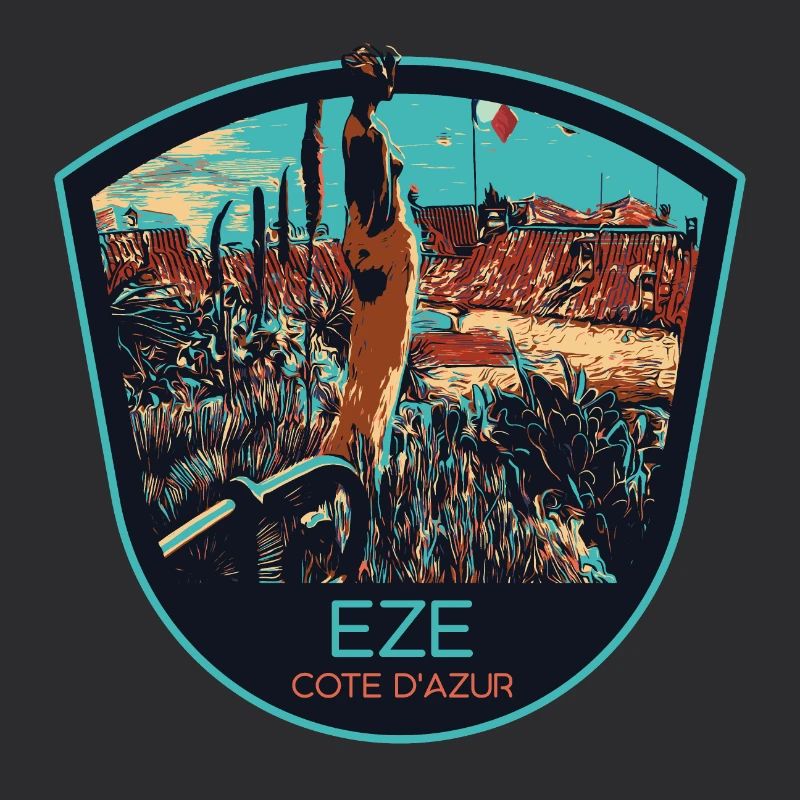 Originalillustration Dorf Èze, Côte d'Azur