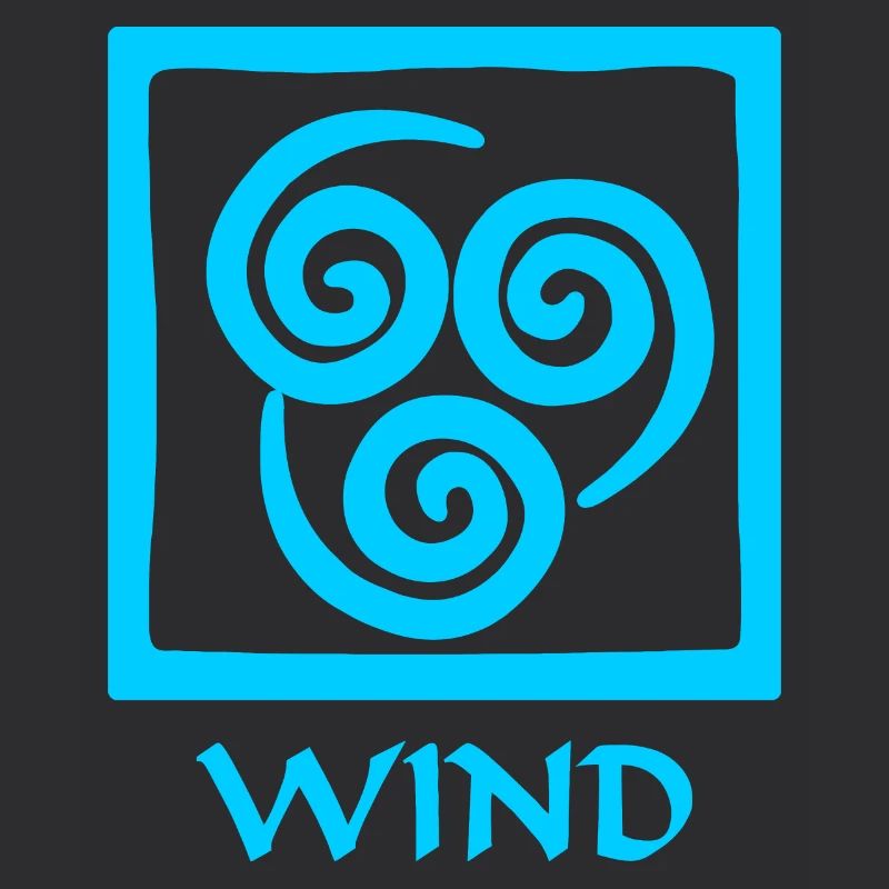 Symbol of wind blue text 'WIND'