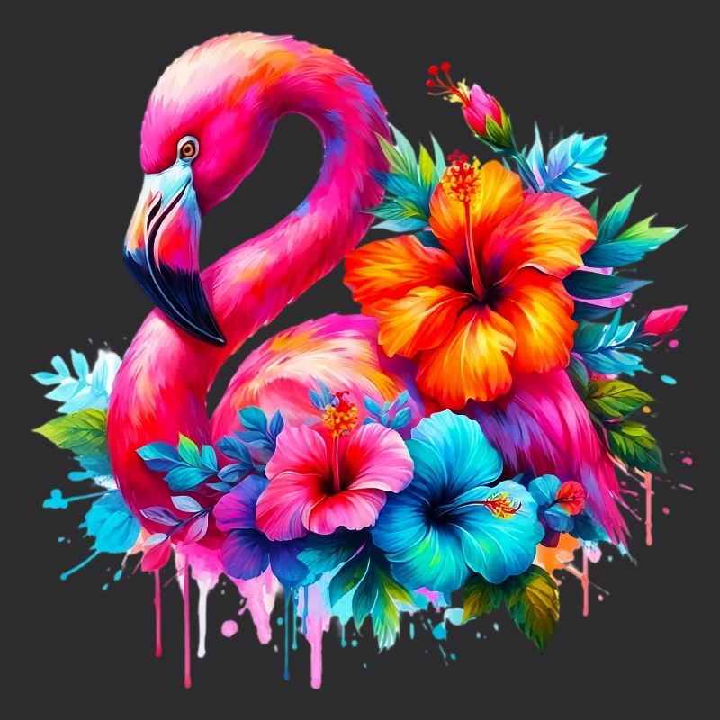 Flamant rose décoré de fleurs d’hibiscus