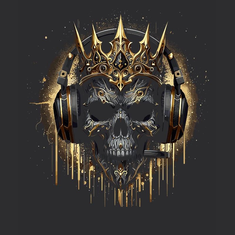 Gaming Skull Gold mit Headset und Krone