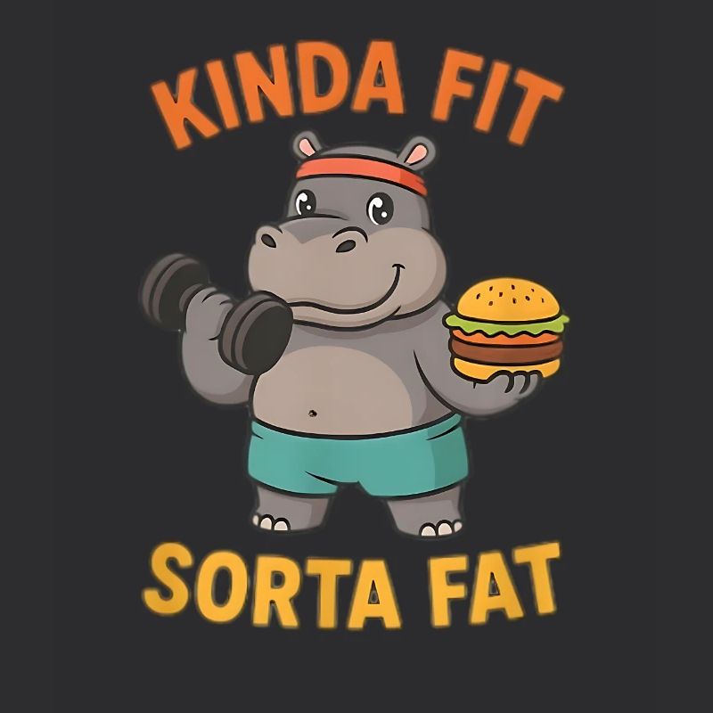 Kinda Fit Sorta Fat Funny Gym Cute Hippo Retro