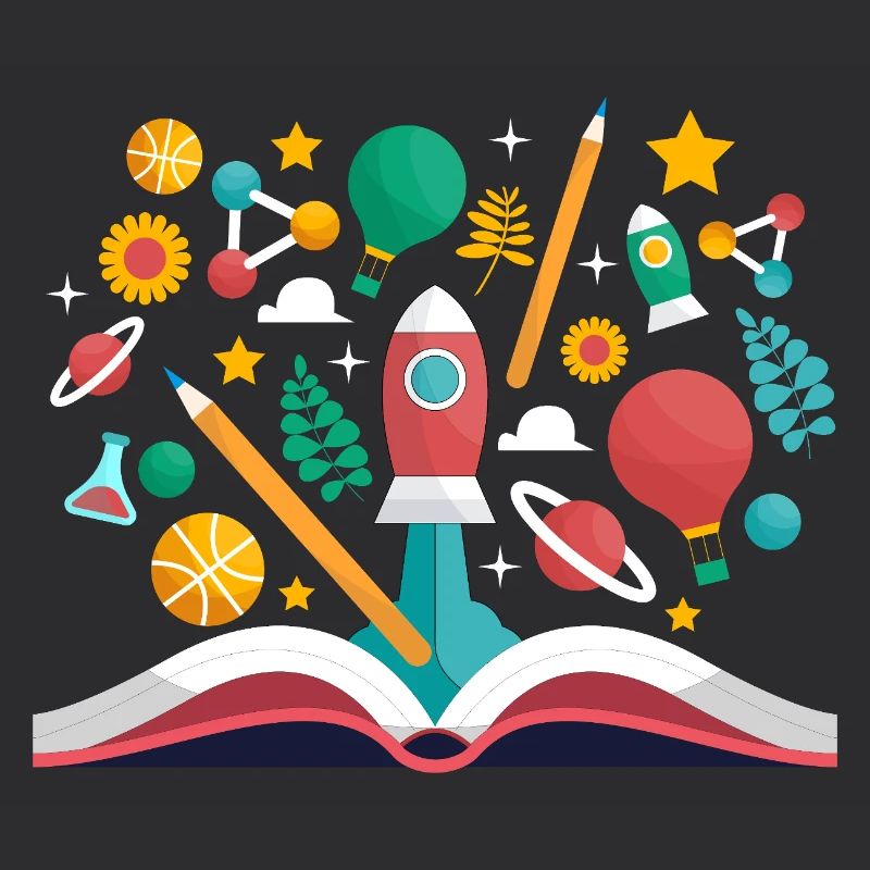 Open Book with School Objects, Learning and Educat
