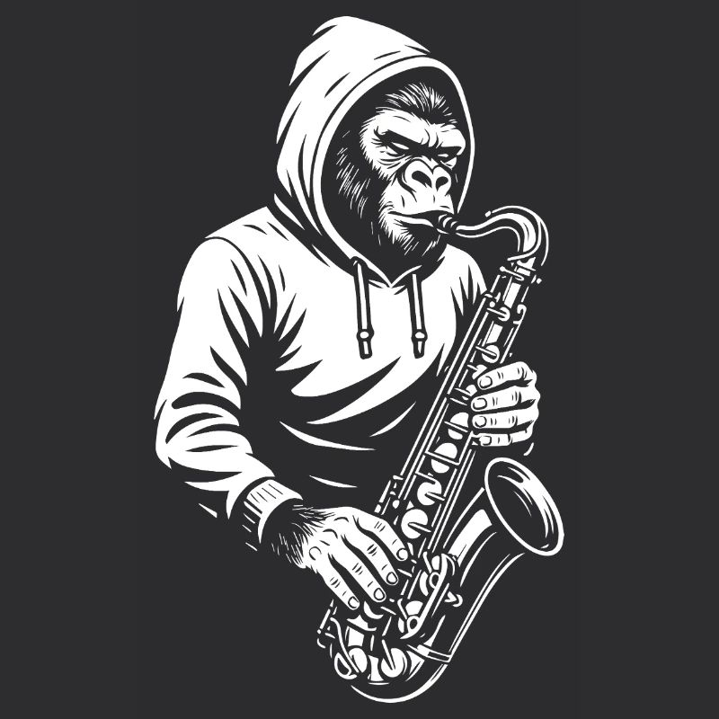 Singe en design de saxophone à capuche